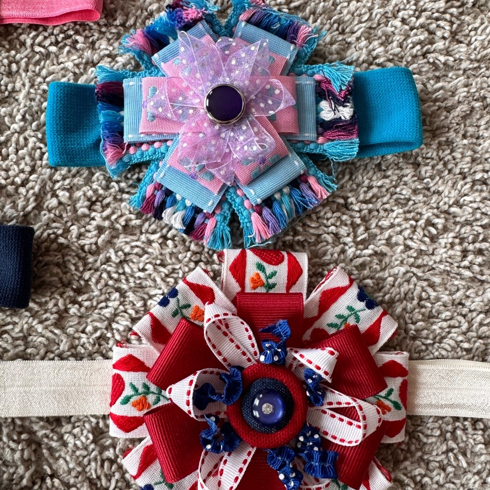 Baby girl handmade Headband Bundle 5 Pack Flower Bow Elastic Hair Accesories - Picture 3 of 7